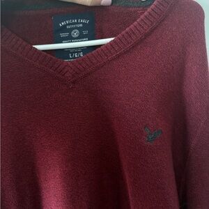 American Eagle Outfitters Men's Burgundy V-Neck Sweater